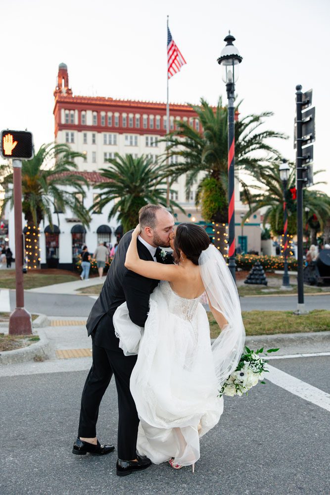 Couple in front of Treasury on the Plaza