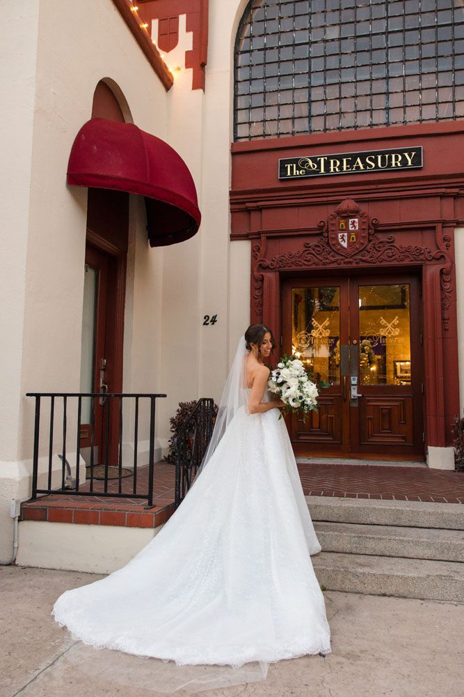 Bride in front of Treasury on the Plaza