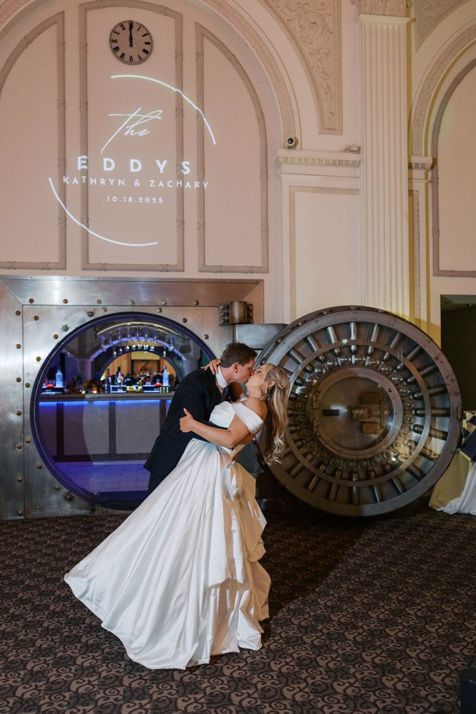 Bride and Groom Portraits in front of Vault Door