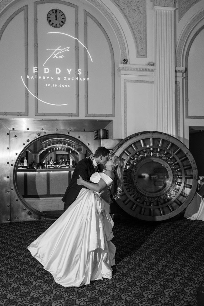 Bride and Groom Portraits in front of Vault Door