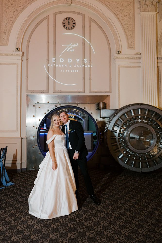 Bride and Groom Portraits in front of Vault Door