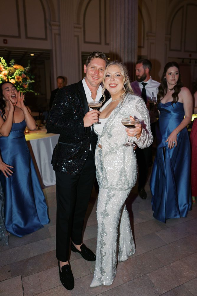 Couple dancing during reception with espresso martinis